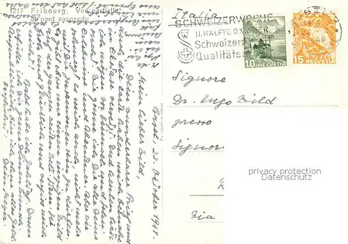 AK / Ansichtskarte Fribourg_FR Vue partielle et pont suspendu Fribourg FR