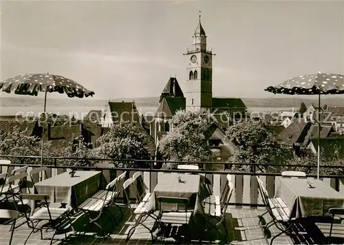 AK / Ansichtskarte  ueberlingen_Bodensee Café Museum Terrasse Blick ueber die Altstadt mit Kirche ueberlingen Bodensee