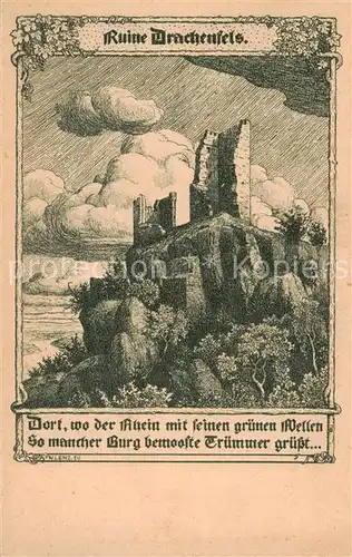 AK / Ansichtskarte 73817137 Koenigswinter_Rhein Ruine Drachenfels Zeichnung 