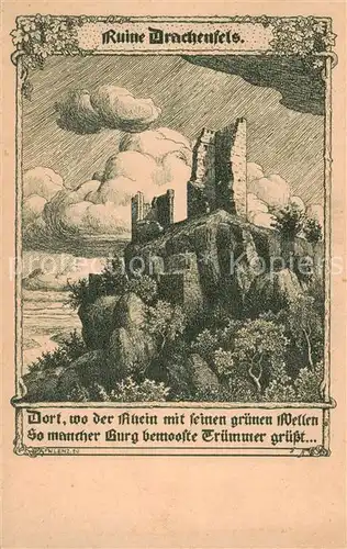 AK / Ansichtskarte  Koenigswinter_Rhein Ruine Drachenfels Zeichnung 