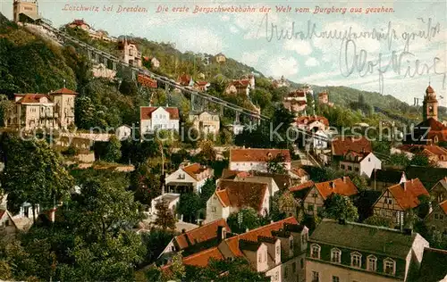 AK / Ansichtskarte  Loschwitz_Dresden_Elbe Bergschwebebahn vom Burgberg aus gesehen 