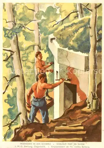 AK / Ansichtskarte Neuchatel_NE LMG Stellung Gegenwerk Kuenstlerkarte Sonderbriefmarke Schweizerische Armee Neuchatel NE