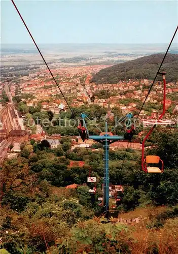 AK / Ansichtskarte 73817317 Sessellift_Chairlift_Telesiege Rosstrappe mit Blick auf Thale Harz 