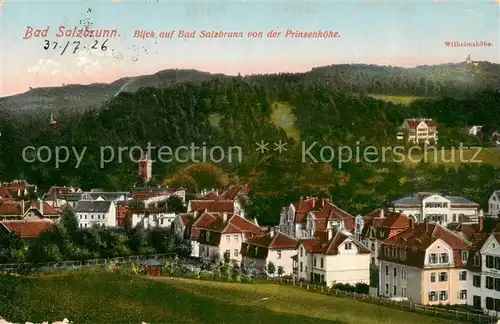 AK / Ansichtskarte 73817374 Bad_Salzbrunn_Szczawno-Zdroj_PL Blick von der Prinsenhoehe mit Wilhelmshoehe 