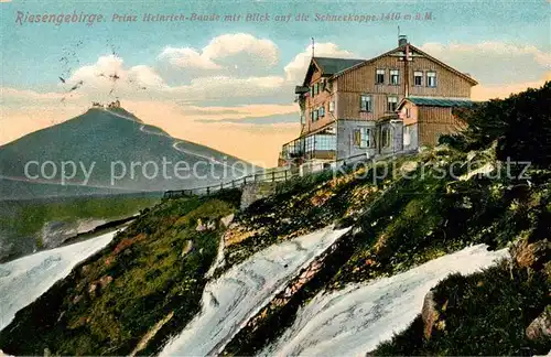 AK / Ansichtskarte 73817482 Riesengebirge_Schlesischer_Teil Prinz Heinrich Baude mit Blick auf die Schneekoppe 