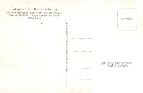 AK / Ansichtskarte 73817510 Kriebstein Talsperre von der Ehrenberger Kanzel Kriebstein