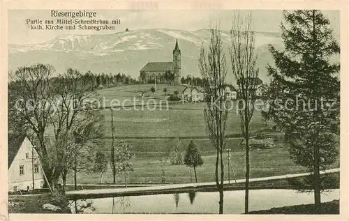 AK / Ansichtskarte  Mittel-Schreiberhau_Szklarska_Poreba_Riesengebirge_PL mit kat Kirche und Schneegruben 