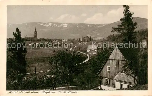 AK / Ansichtskarte 73817528 Mittel-Schreiberhau_Szklarska_Poreba_Riesengebirge_PL Panorama mit kath Kirche 
