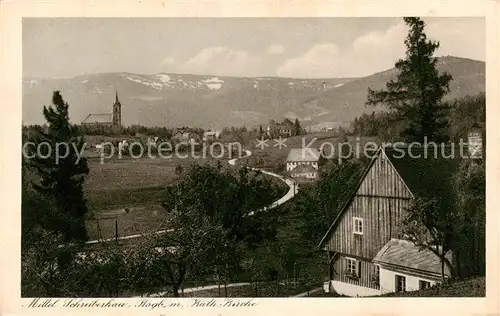 AK / Ansichtskarte  Mittel-Schreiberhau_Szklarska_Poreba_Riesengebirge_PL Panorama mit kath Kirche 