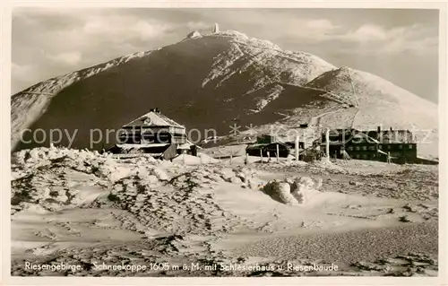 AK / Ansichtskarte  Riesengebirge_Schlesischer_Teil Schneekoppe mit Schlesierhaus und Riesenbaude 