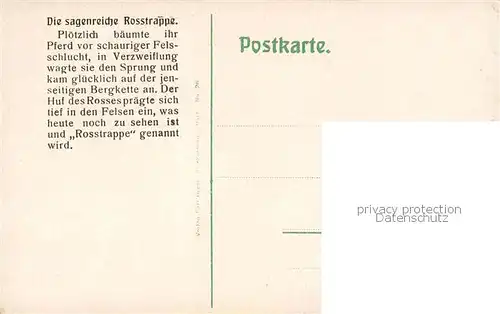 AK / Ansichtskarte 73817580 Bodetal_Bodethal_Harz Hufabdruck auf der Rosstrappe 