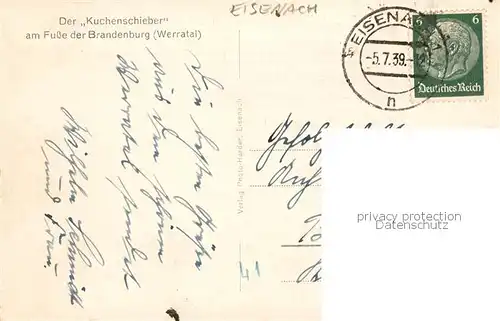 AK / Ansichtskarte 73817599 Eisenach Der Kuchenschieber Werratal am Fusse der Brandenburg 