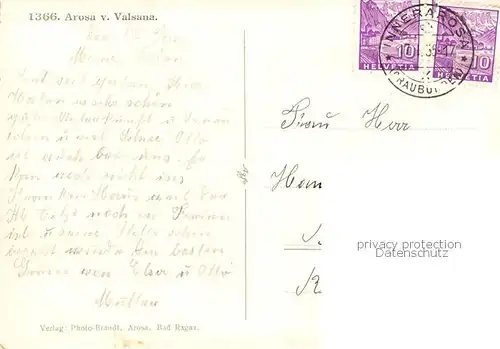 AK / Ansichtskarte Arosa_GR Panorama von Valsana Arosa_GR