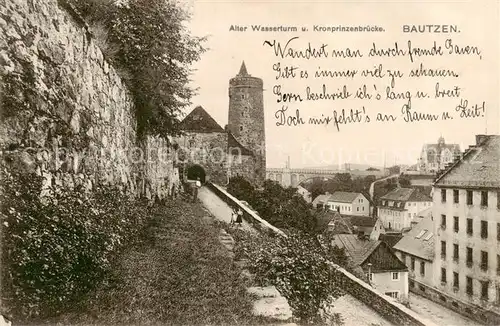 AK / Ansichtskarte 73817746 Bautzen Alter Wasserturm und Kronprinzenbruecke Bautzen