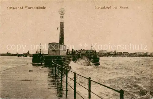 AK / Ansichtskarte  Warnemuende_Ostseebad Molenkopf bei Sturm Warnemuende_Ostseebad