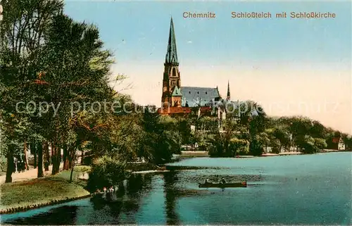 AK / Ansichtskarte 73817838 Chemnitz Schlossteich mit Schlosskirche Chemnitz