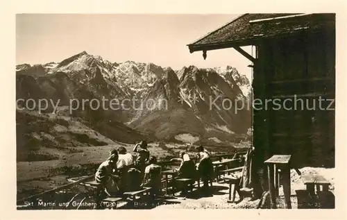 AK / Ansichtskarte 73817999 Garmisch-Partenkirchen Restaurant St Martin und Grasberg mit Zugspitzblick und Waxensteine Garmisch-Partenkirchen