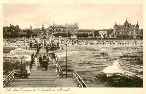 AK / Ansichtskarte  Zinnowitz_Ostseebad Seebruecke und Strand Zinnowitz_Ostseebad