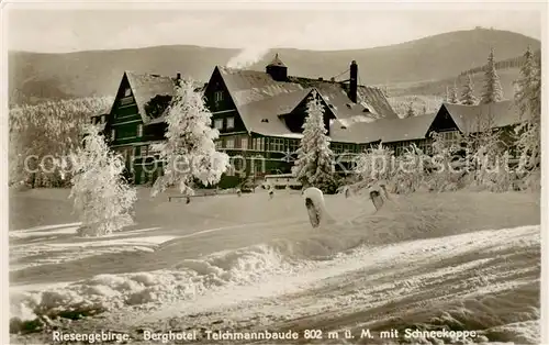 AK / Ansichtskarte  Riesengebirge_Schlesischer_Teil Berghotel Teichmannbaude mit Schneekoppe 