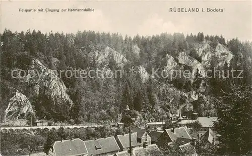 AK / Ansichtskarte 73818588 Ruebeland_Harz Felspartie mit Eingang zur Hermannshoehle Ruebeland_Harz