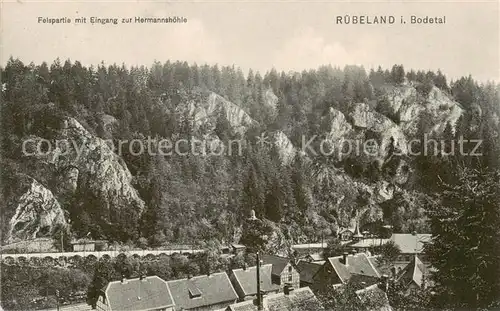 AK / Ansichtskarte  Ruebeland_Harz Felspartie mit Eingang zur Hermannshoehle Ruebeland_Harz