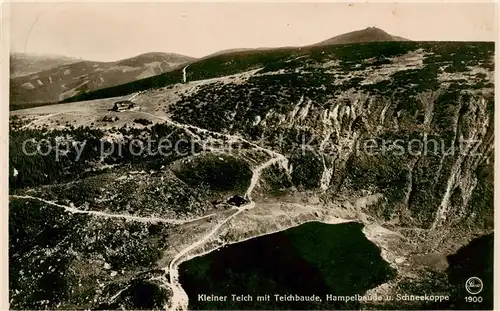 AK / Ansichtskarte 73818619 Riesengebirge_Schlesischer_Teil Kleiner Teich mit Teichbaude Hampelbaude und Schneekoppe 