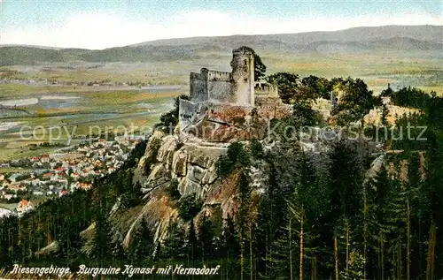 AK / Ansichtskarte 73818651 Hermsdorf_Bad_Riesengebirge_PL Panorama mit Burgruine Kynast 