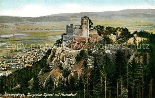 AK / Ansichtskarte  Hermsdorf_Bad_Riesengebirge_PL Panorama mit Burgruine Kynast 