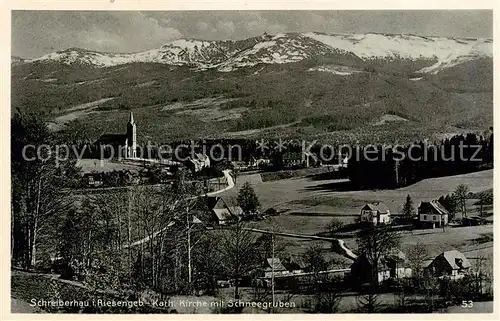 AK / Ansichtskarte 73818653 Schreiberhau_Szklarska_Poreba_Riesengebirge_PL Kath Kirche mit Schneegruben 