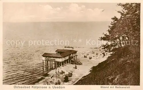 AK / Ansichtskarte  Koelpinsee_Loddin_Usedom Strand mit Badeanstalt 