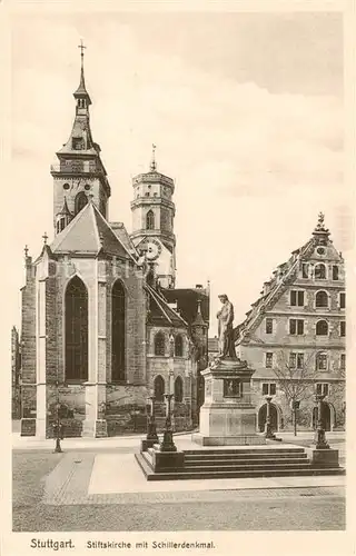 AK / Ansichtskarte  Stuttgart Stiftskirche mit Schillerdenkmal Stuttgart