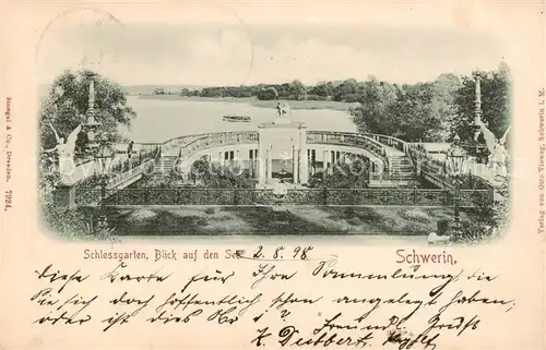 AK / Ansichtskarte  Schwerin__Mecklenburg Schlossgarten mit Blick auf den See 