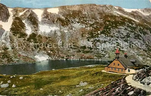 AK / Ansichtskarte  Krummhuebel_Karpacz_Riesengebirge_PL Am Kleinen Teich im Riesengebirge Baude 