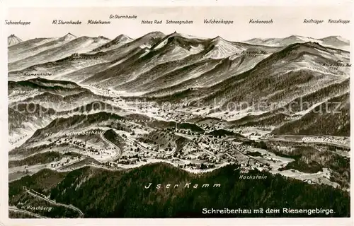 AK / Ansichtskarte  Schreiberhau_Szklarska_Poreba_Riesengebirge_PL Panoramakarte mit dem Riesengebirge aus der Vogelperspektive 