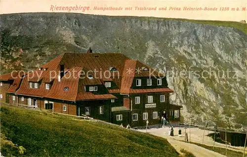 AK / Ansichtskarte 73818947 Riesengebirge_Schlesischer_Teil Hampelbaude mit Teichrand und Prinz Heinrich Baude 