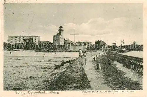 AK / Ansichtskarte 73818995 Kolberg__Ostseebad_Kolobrzeg_PL Kauffmanns Kuranstalt und Leuchtturm 