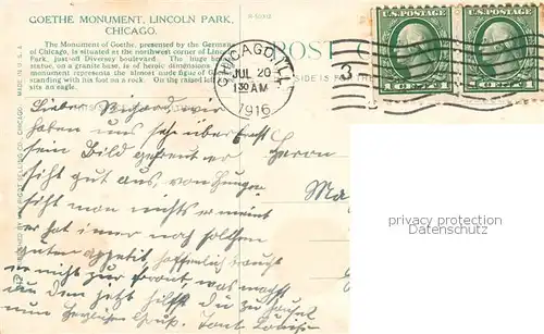 AK / Ansichtskarte 73819177 Chicago_Illinois Goethe Monument Lincoln Park 