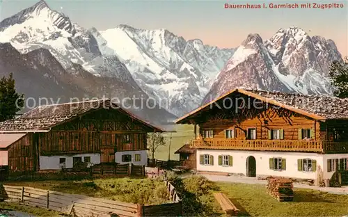 AK / Ansichtskarte 73819235 Garmisch-Partenkirchen Bauernhaus mit Zugspitze Garmisch-Partenkirchen