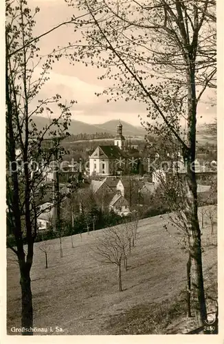 AK / Ansichtskarte  Grossschoenau_Sachsen Teilansicht mit Kirche Grossschoenau Sachsen