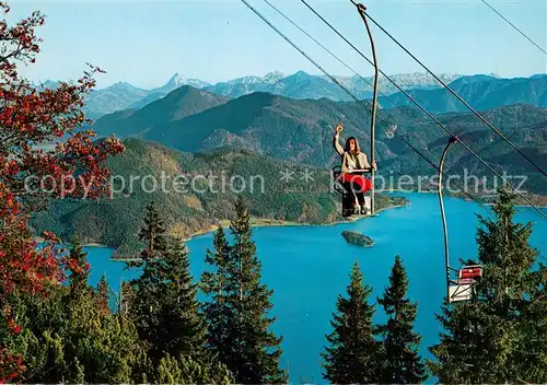 AK / Ansichtskarte  Sessellift_Chairlift_Telesiege Herzogstandbahn gegen Walchensee und Tiroler Berg 