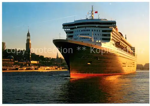 AK / Ansichtskarte  Dampfer_Oceanliner Hamburg die QUEEN MARY 2 St.Pauli Landungsbrucken und Michel 