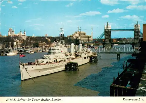 AK / Ansichtskarte  Dampfer_Oceanliner H.M.S. Belfast by Tower Bridge London  