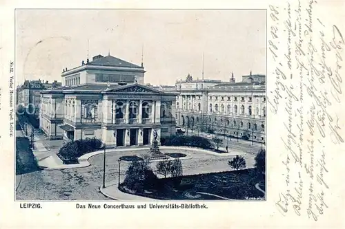 AK / Ansichtskarte 73819502 Leipzig Neues Concerthaus und Universitaets Bibliothek Leipzig