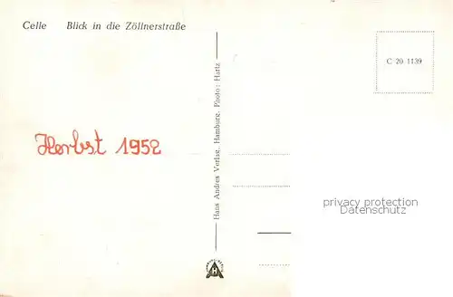 AK / Ansichtskarte 73819531 Celle__Niedersachsen Blick in die Zoellnerstrasse 
