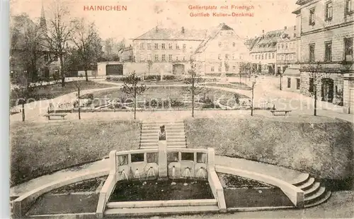 AK / Ansichtskarte 73819532 Hainichen_Sachsen Gellertplatz mit Friedrich Gottlieb Keller Denkmal Hainichen Sachsen