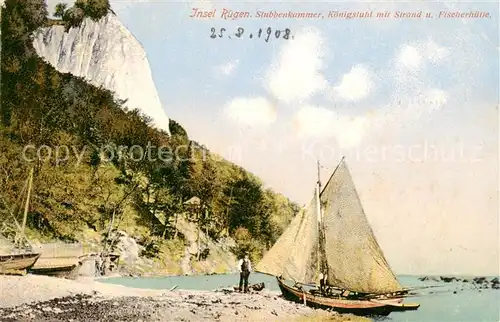 AK / Ansichtskarte  Stubbenkammer_Ruegen Koenigstuhl mit Strand und Fischerhuette Stubbenkammer Ruegen