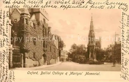 AK / Ansichtskarte  Oxford__Oxfordshire_UK Balliol College and Martyrs Memorial 