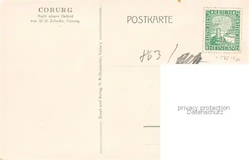 AK / Ansichtskarte 73819648 Coburg nach einem oelbild von W. O. Scheibe Kuenstlerkarte Coburg