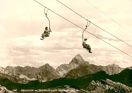 AK / Ansichtskarte  Sessellift_Chairlift_Telesiege Nebelhorn gegen Hochvogel  