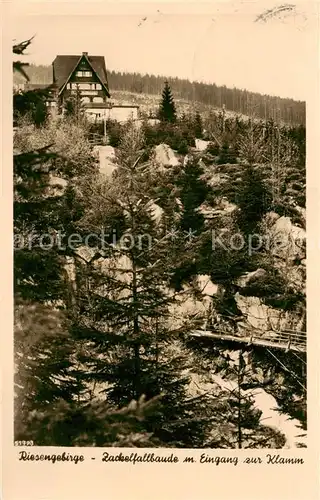 AK / Ansichtskarte  Riesengebirge_Schlesischer_Teil Zackelfallbaude mit Eingang zur Klamm 